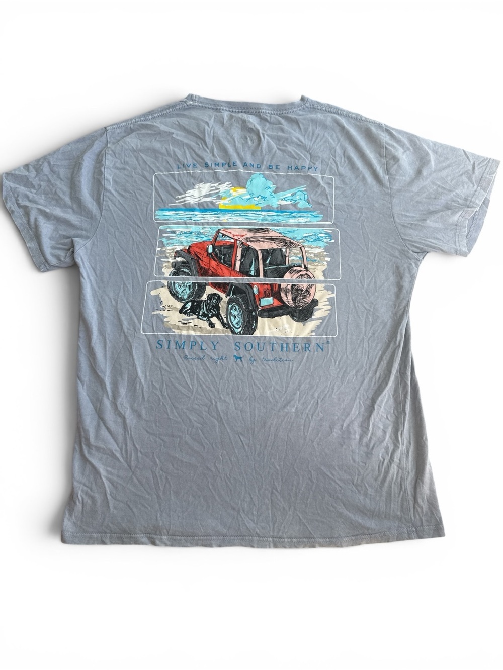 Simply Southern Gray Red Jeep Beach Graphic Tee – Unisex Size Medium
